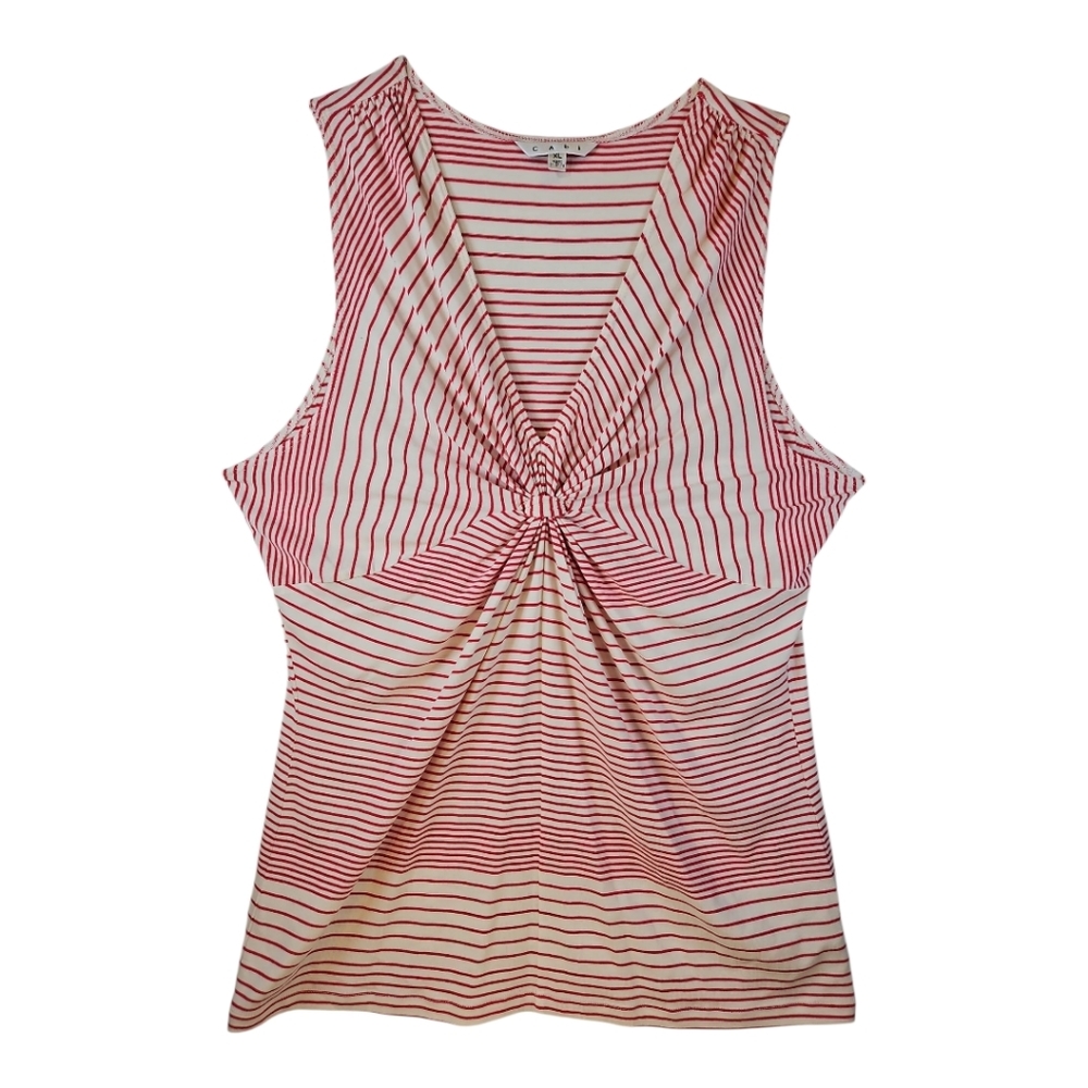 CABI Red & Ivory Striped Knot Front Sleeveless Knit Top XL